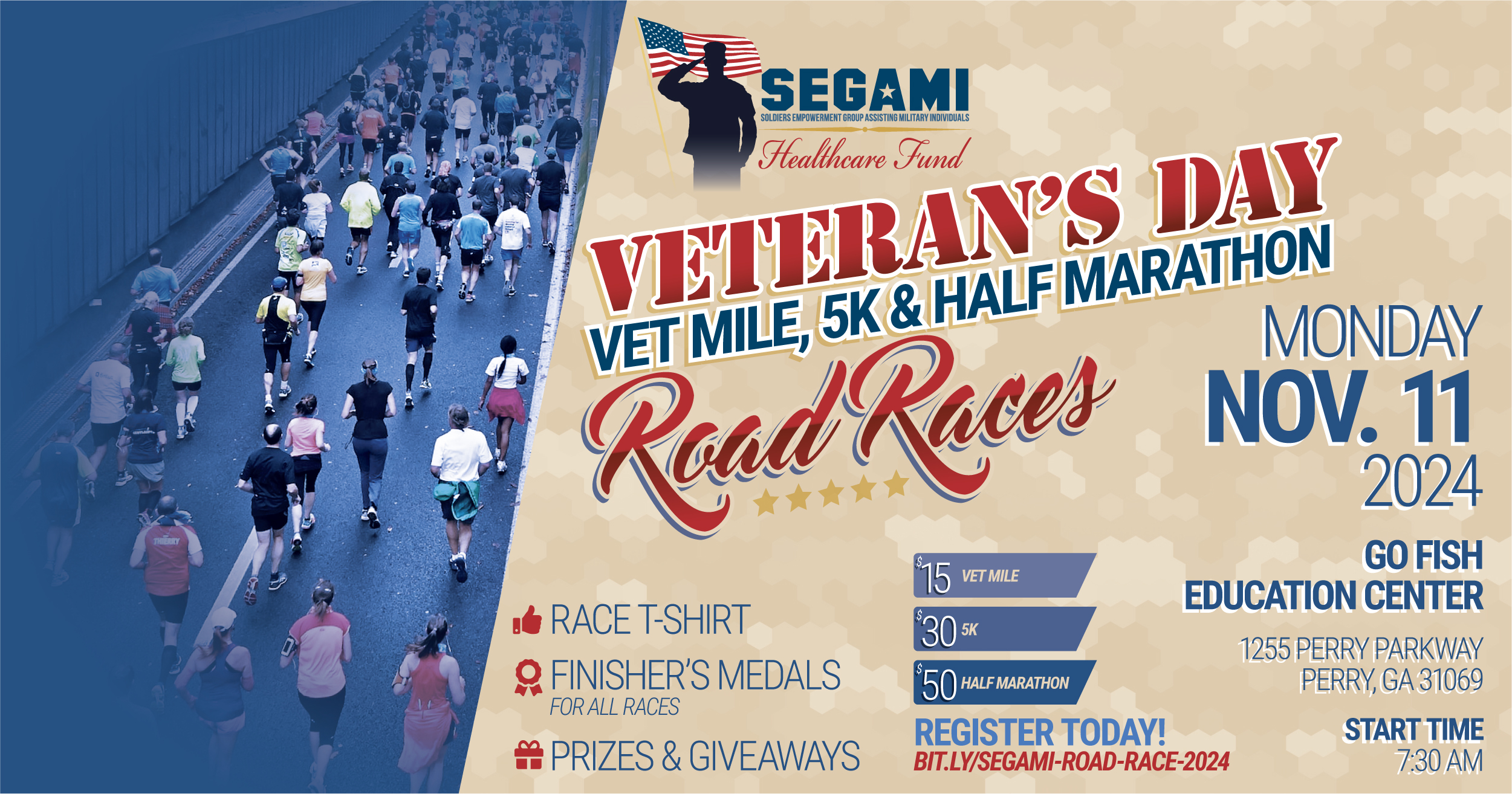 2024 SEGAMI Veteran’s Day Road Races VET Mile, 5K & Half Marathon in